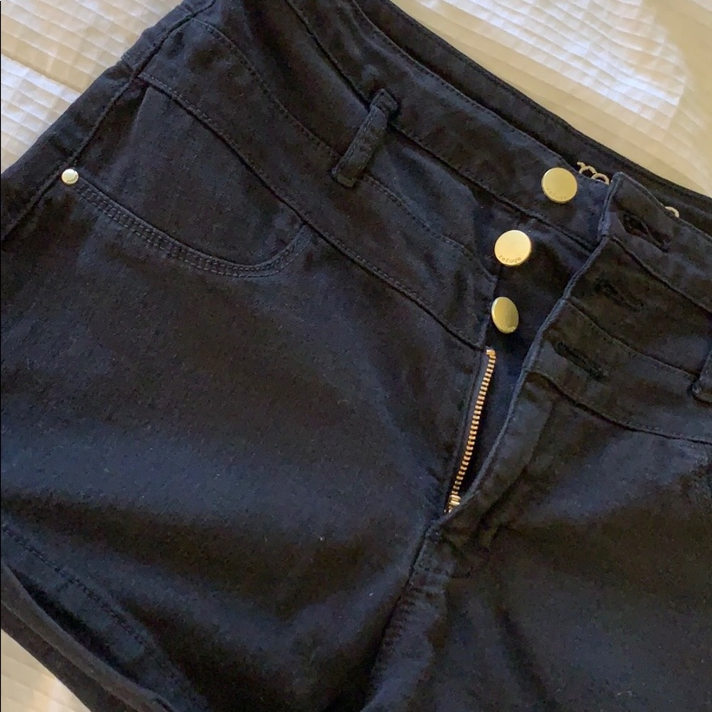 Black high waisted gold button shorts